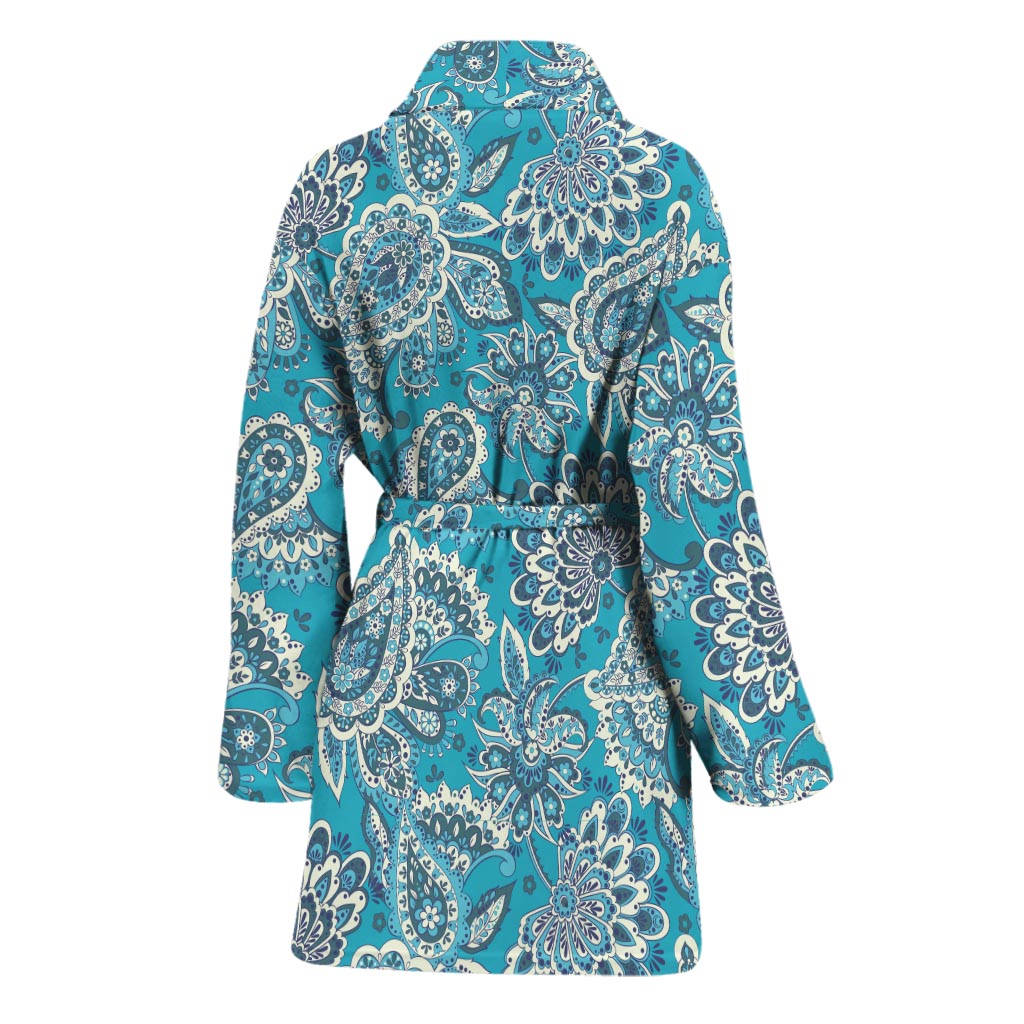 Turquoise Floral Bohemian Pattern Print Women's Bathrobe