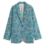 Turquoise Floral Bohemian Pattern Print Women's Cotton Blazer