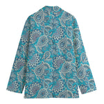Turquoise Floral Bohemian Pattern Print Women's Cotton Blazer