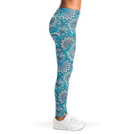 Turquoise Floral Bohemian Pattern Print Women's Leggings