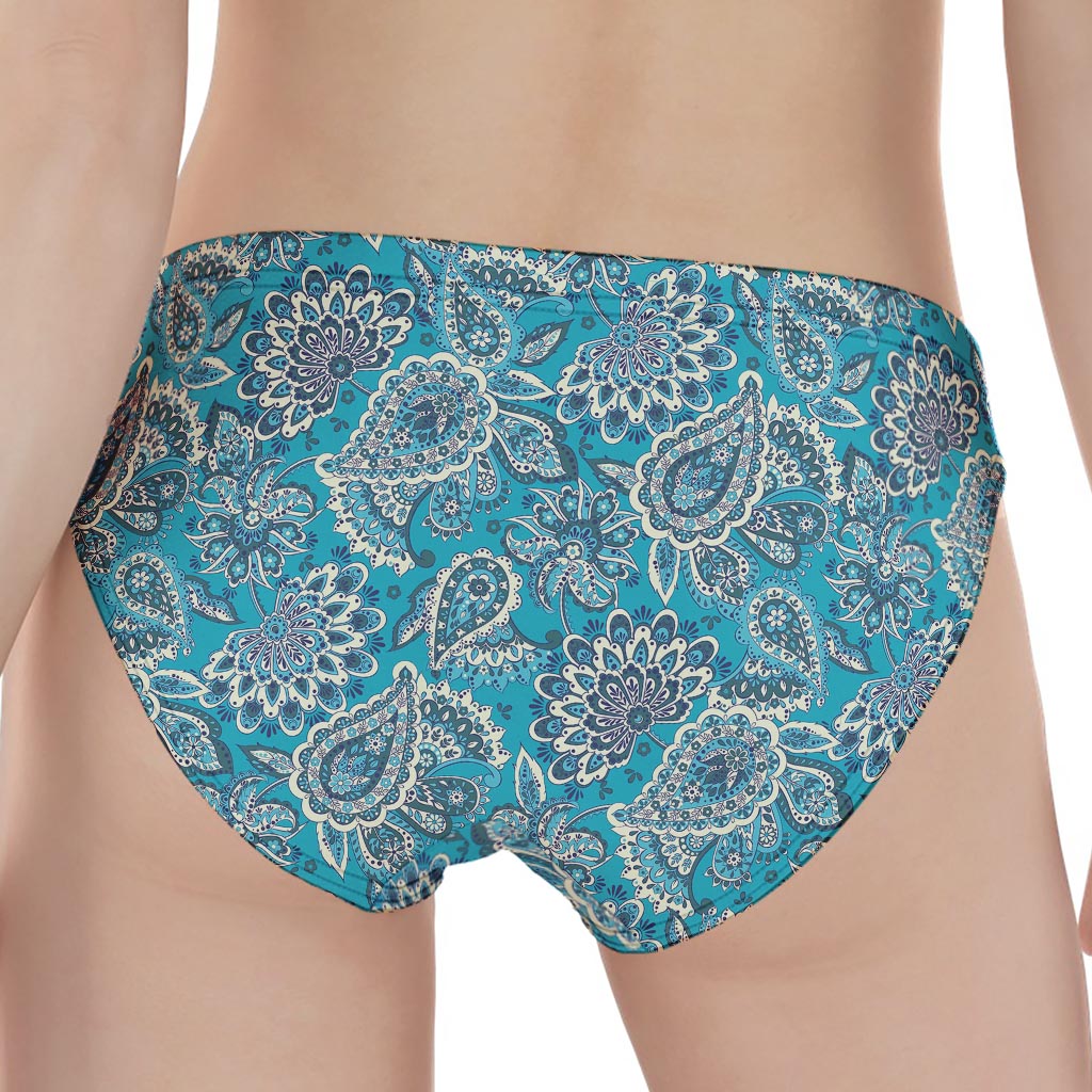 Turquoise Floral Bohemian Pattern Print Women's Panties