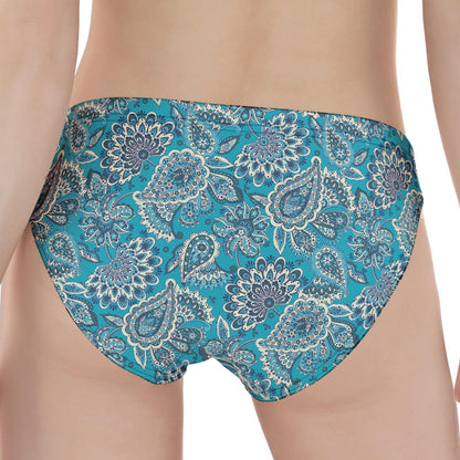 Turquoise Floral Bohemian Pattern Print Women's Panties