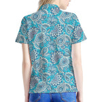 Turquoise Floral Bohemian Pattern Print Women's Polo Shirt