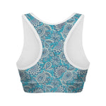 Turquoise Floral Bohemian Pattern Print Women's Sports Bra