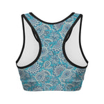Turquoise Floral Bohemian Pattern Print Women's Sports Bra