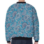 Turquoise Floral Bohemian Pattern Print Zip Sleeve Bomber Jacket