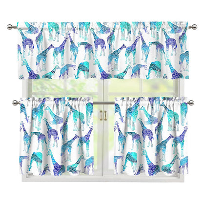 Turquoise Giraffe Pattern Print 3 Piece Kitchen Curtains