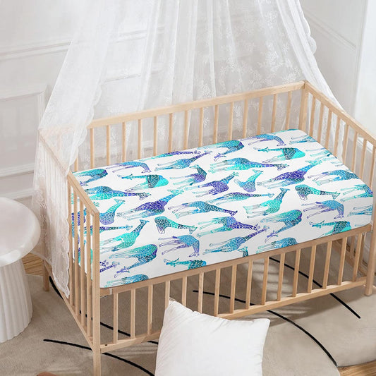 Turquoise Giraffe Pattern Print Baby Crib Sheet