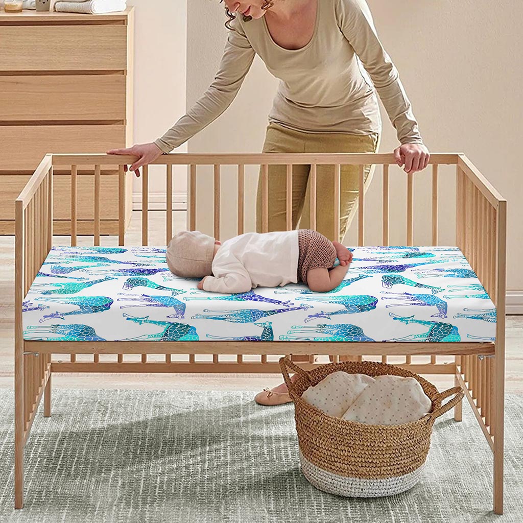 Turquoise Giraffe Pattern Print Baby Crib Sheet