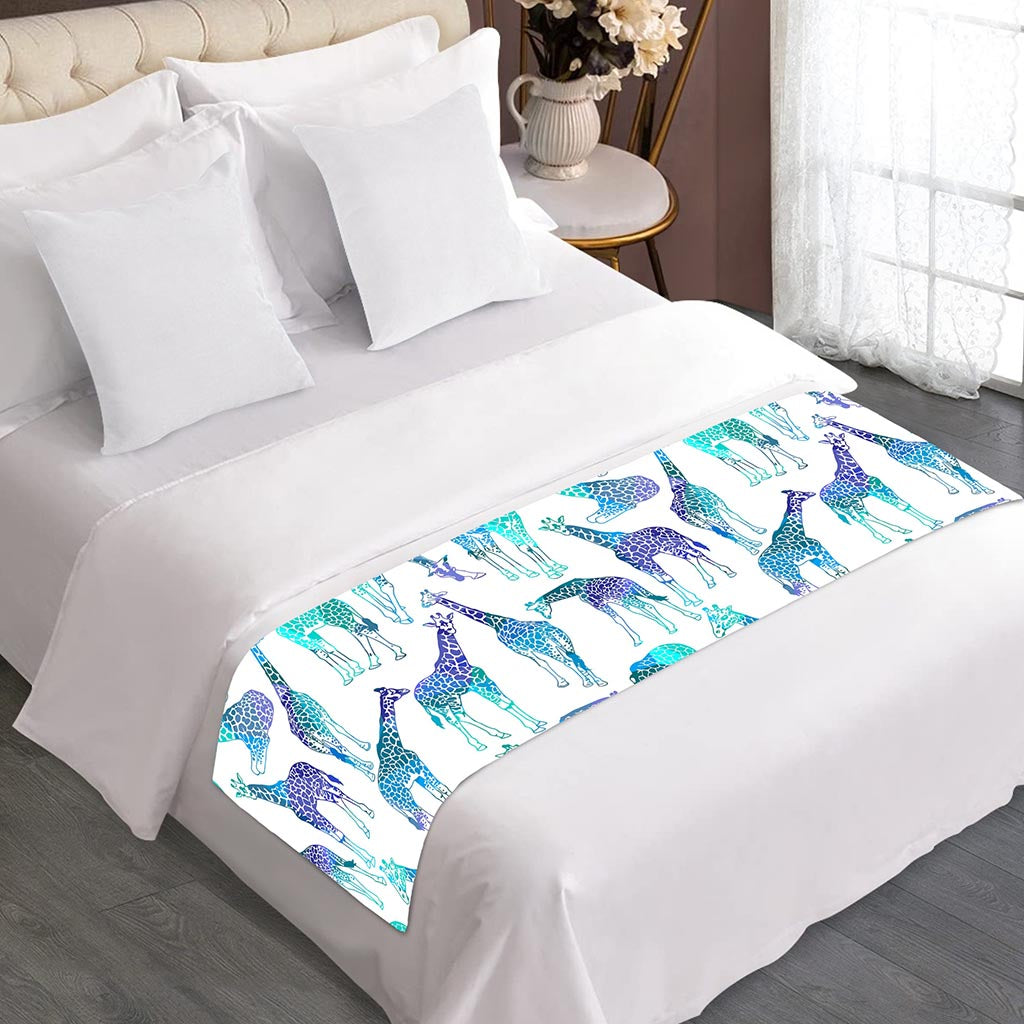 Turquoise Giraffe Pattern Print Bed Runner
