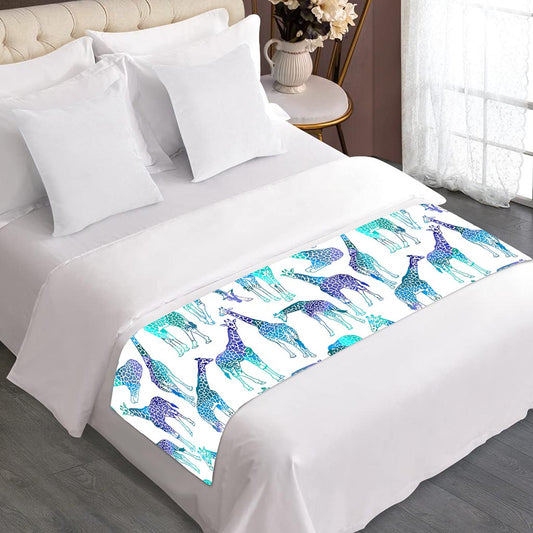 Turquoise Giraffe Pattern Print Bed Runner