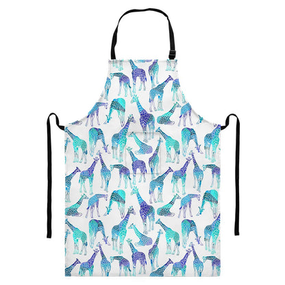 Turquoise Giraffe Pattern Print Bib Apron With Pocket
