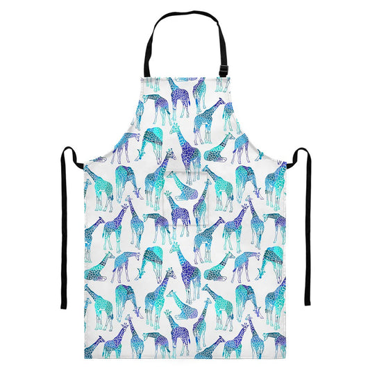 Turquoise Giraffe Pattern Print Bib Apron With Pocket