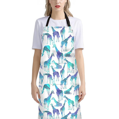 Turquoise Giraffe Pattern Print Bib Apron With Pocket
