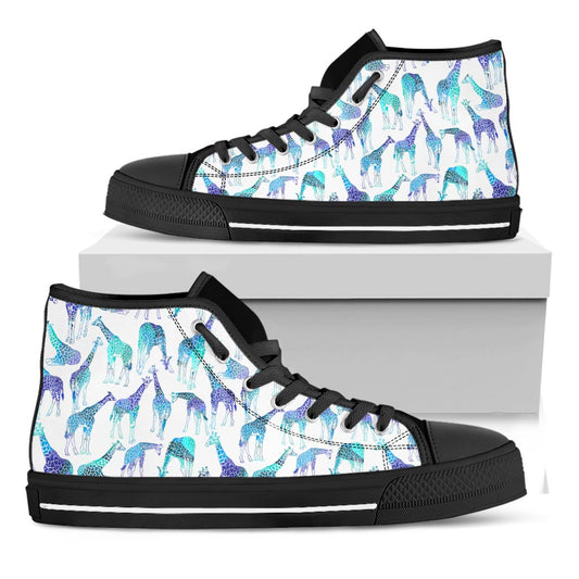 Turquoise Giraffe Pattern Print Black High Top Sneakers