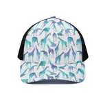 Turquoise Giraffe Pattern Print Black Mesh Trucker Cap