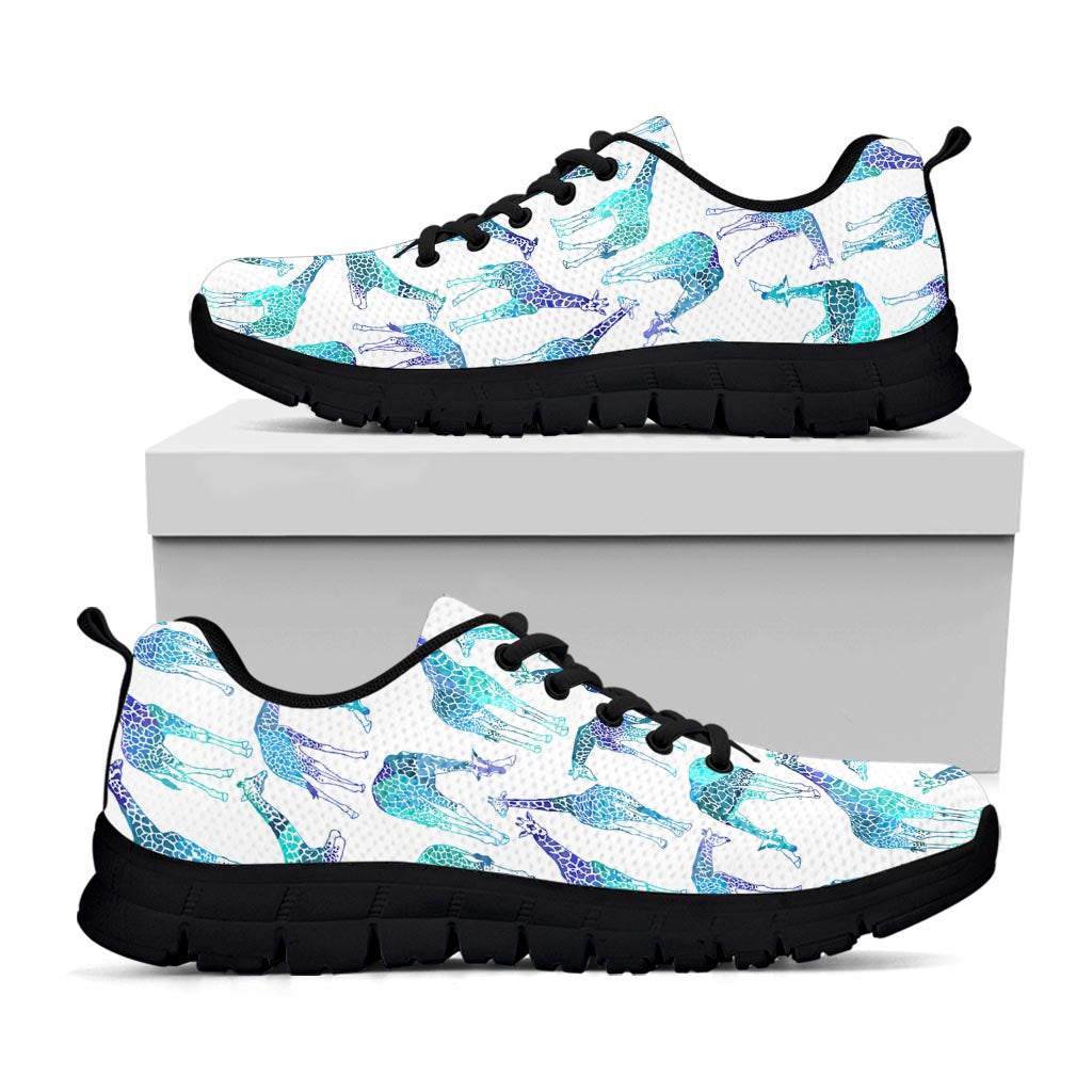 Turquoise Giraffe Pattern Print Black Running Shoes