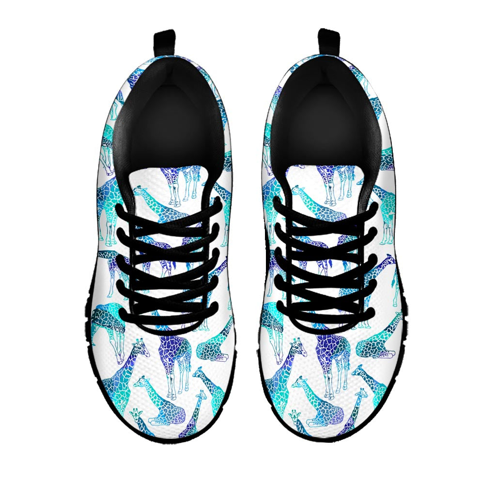 Turquoise Giraffe Pattern Print Black Running Shoes