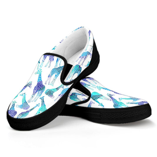 Turquoise Giraffe Pattern Print Black Slip On Sneakers