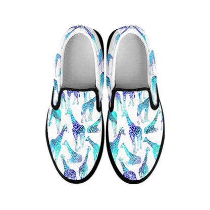 Turquoise Giraffe Pattern Print Black Slip On Sneakers