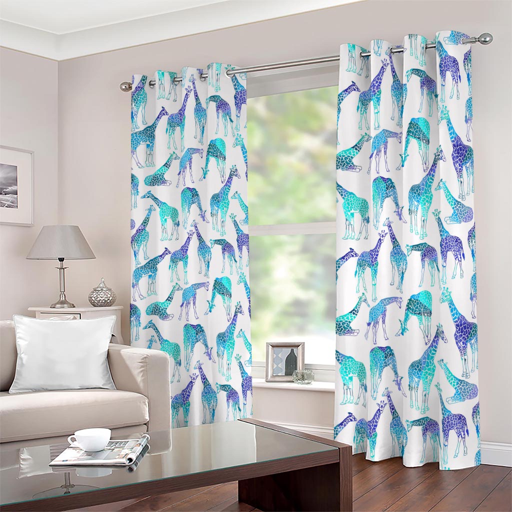 Turquoise Giraffe Pattern Print Blackout Grommet Curtains