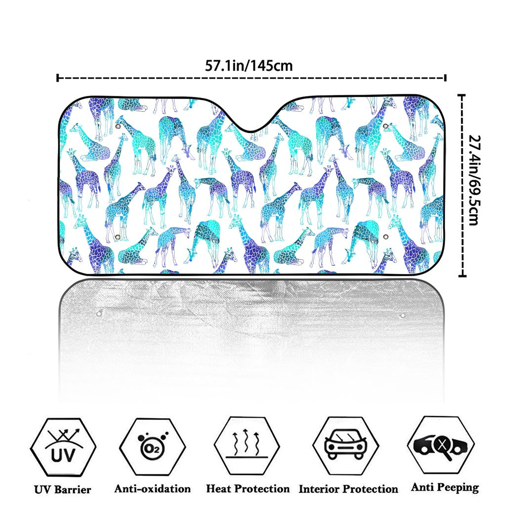 Turquoise Giraffe Pattern Print Car Windshield Sun Shade