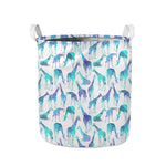 Turquoise Giraffe Pattern Print Collapsible Laundry Basket