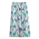 Turquoise Giraffe Pattern Print Cotton Front Slit Maxi Skirt