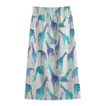 Turquoise Giraffe Pattern Print Cotton Front Slit Maxi Skirt