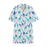 Turquoise Giraffe Pattern Print Cotton Hawaiian Shirt