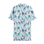 Turquoise Giraffe Pattern Print Cotton Hawaiian Shirt