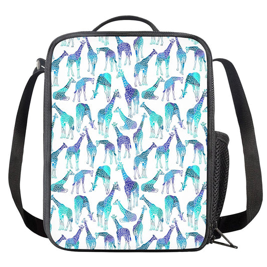 Turquoise Giraffe Pattern Print Crossbody Lunch Bag