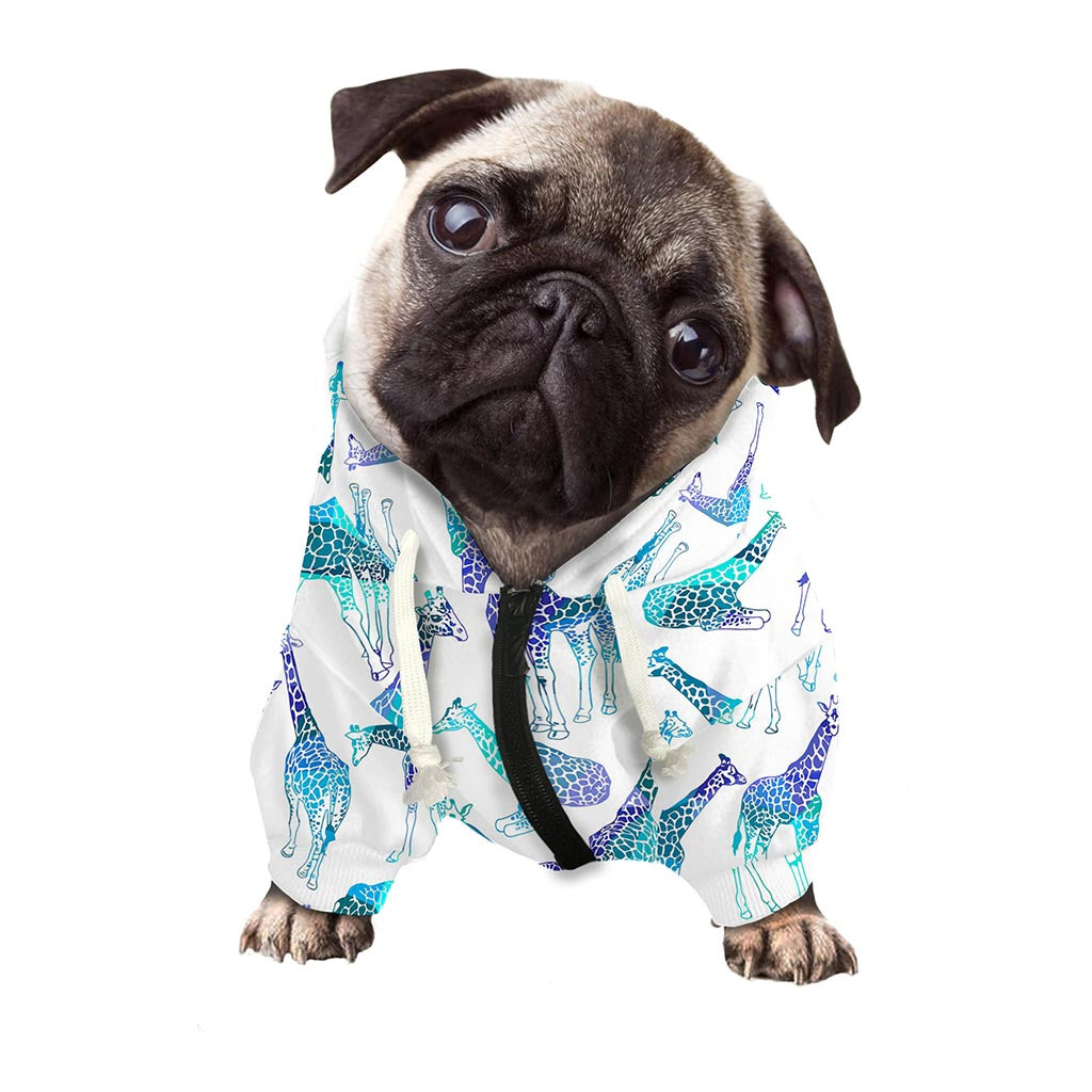 Turquoise Giraffe Pattern Print Dog Zip Up Hoodie