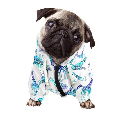 Turquoise Giraffe Pattern Print Dog Zip Up Hoodie