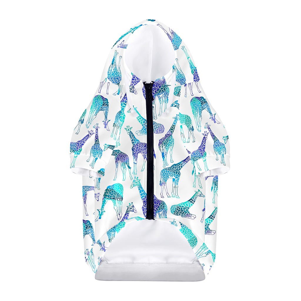 Turquoise Giraffe Pattern Print Dog Zip Up Hoodie