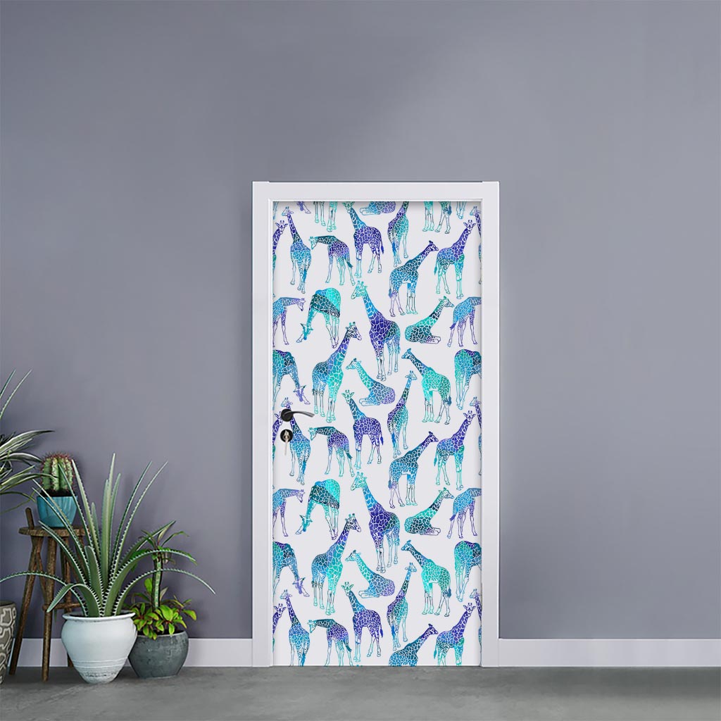 Turquoise Giraffe Pattern Print Door Sticker