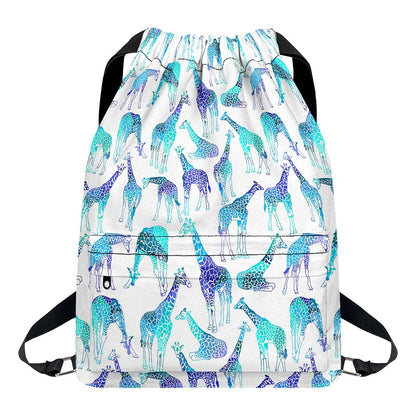 Turquoise Giraffe Pattern Print Drawstring Backpack
