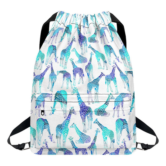 Turquoise Giraffe Pattern Print Drawstring Backpack