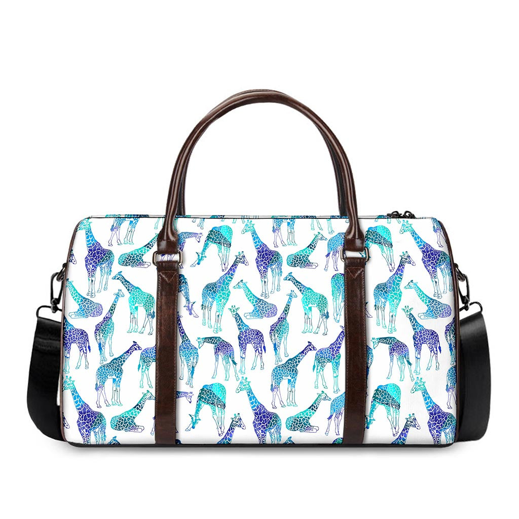Turquoise Giraffe Pattern Print Duffle Bag