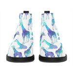 Turquoise Giraffe Pattern Print Flat Ankle Boots