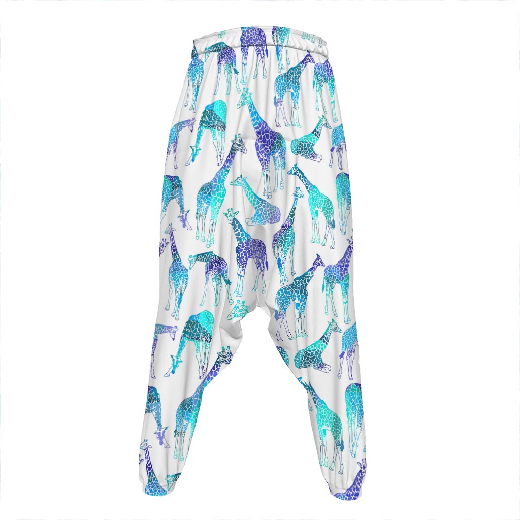Turquoise Giraffe Pattern Print Hammer Pants