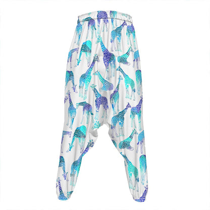 Turquoise Giraffe Pattern Print Hammer Pants