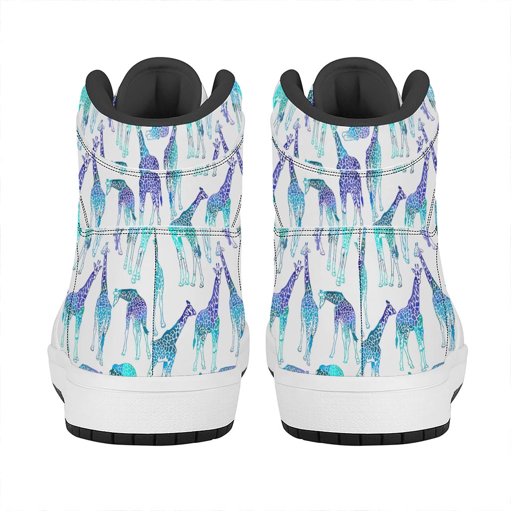Turquoise Giraffe Pattern Print High Top Leather Sneakers