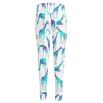 Turquoise Giraffe Pattern Print High-Waisted Pocket Leggings