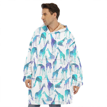 Turquoise Giraffe Pattern Print Hoodie Blanket