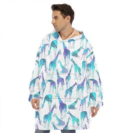 Turquoise Giraffe Pattern Print Hoodie Blanket