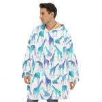 Turquoise Giraffe Pattern Print Hoodie Blanket