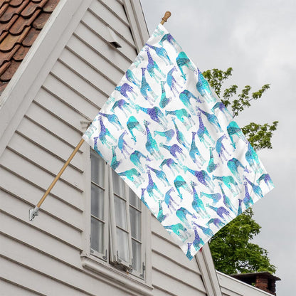 Turquoise Giraffe Pattern Print House Flag