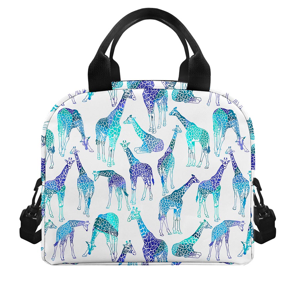 Turquoise Giraffe Pattern Print Insulated Lunch Bag