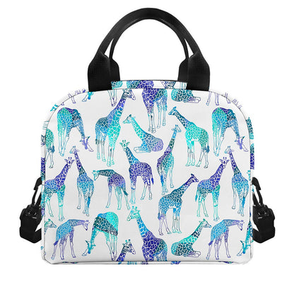 Turquoise Giraffe Pattern Print Insulated Lunch Bag